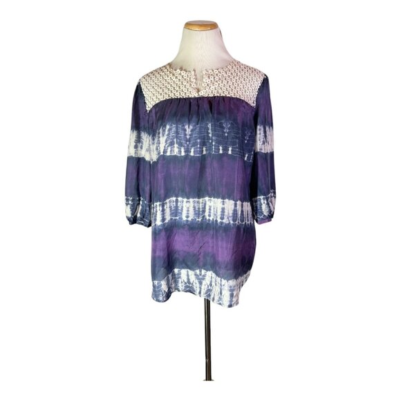 Calypso St. Barth for Target Size M Silk Tie Dye Blouse Lace 3/4 Sleeves Boho - Picture 1 of 13